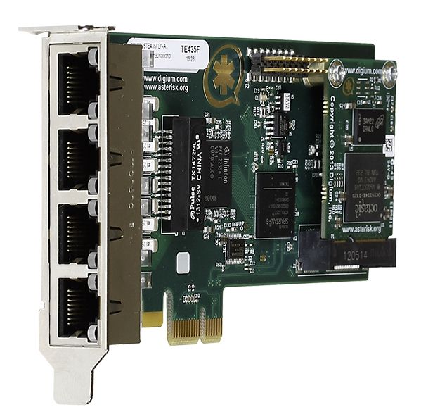 Digium 1TE435BF Quad T1 PCIe Card with Echo Cancellation 1TE435BF - The Telecom Spot