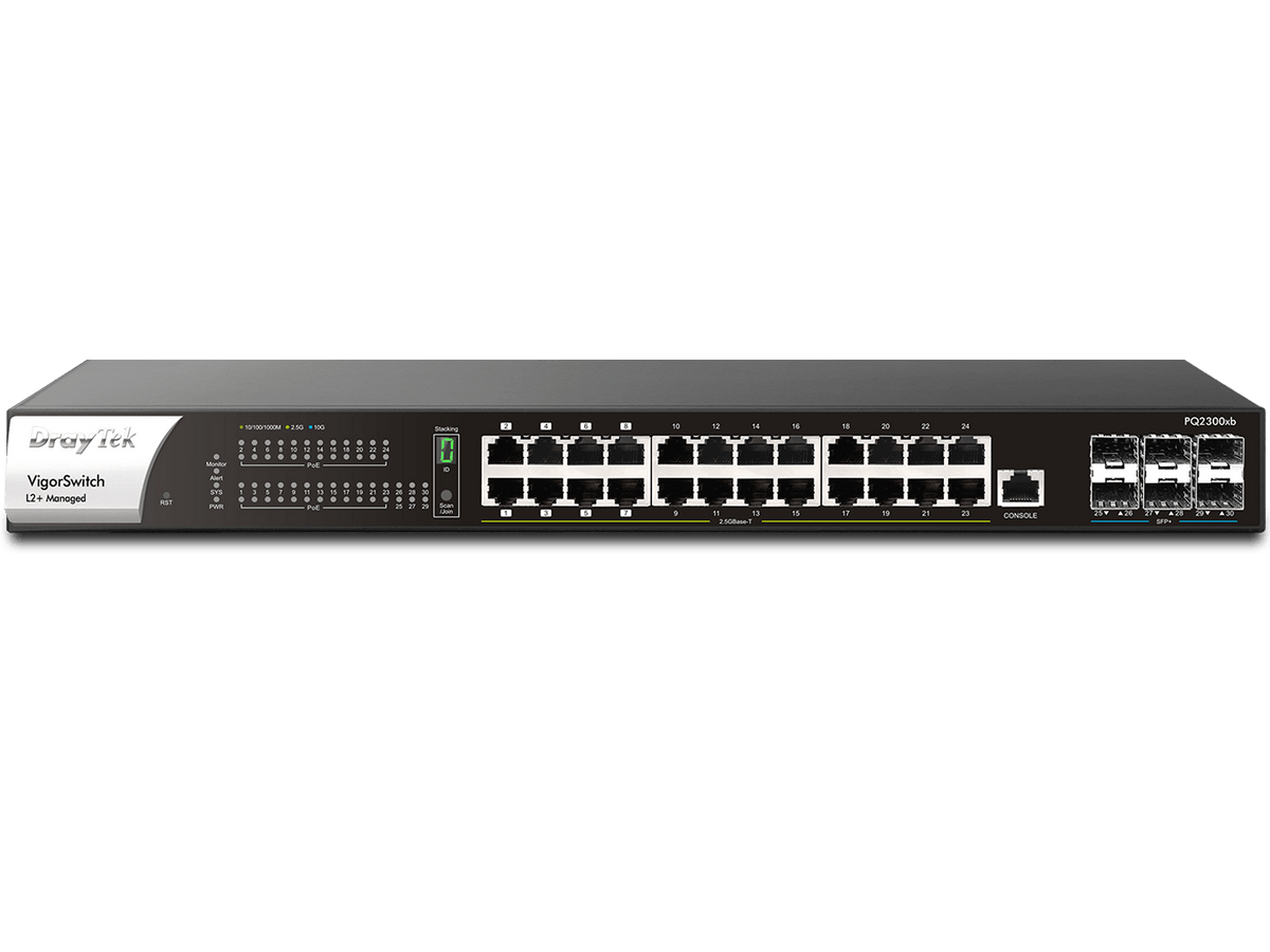 DrayTek VigorSwitch PQ2300xb – 24-Port 2.5GbE L2+ Managed PoE++ Switch with 6x 10G SFP+ & 400W PoE Budget VIGORSWITCHPQ2300XB - The Telecom Spot