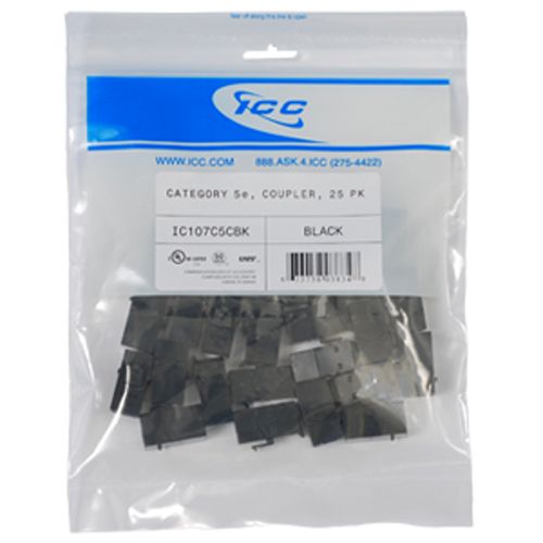 ICC MODULE- COUPLER- CAT 5e 25 PK- BLACK IC107C5CBK - The Telecom Spot