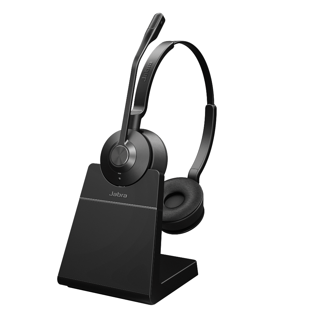 Jabra Engage 55 SE Stereo Wireless DECT Headset with Stand – SafeTone 2.0 & Busylight for Hybrid Work & Call Centers 9659-455-125 - The Telecom Spot