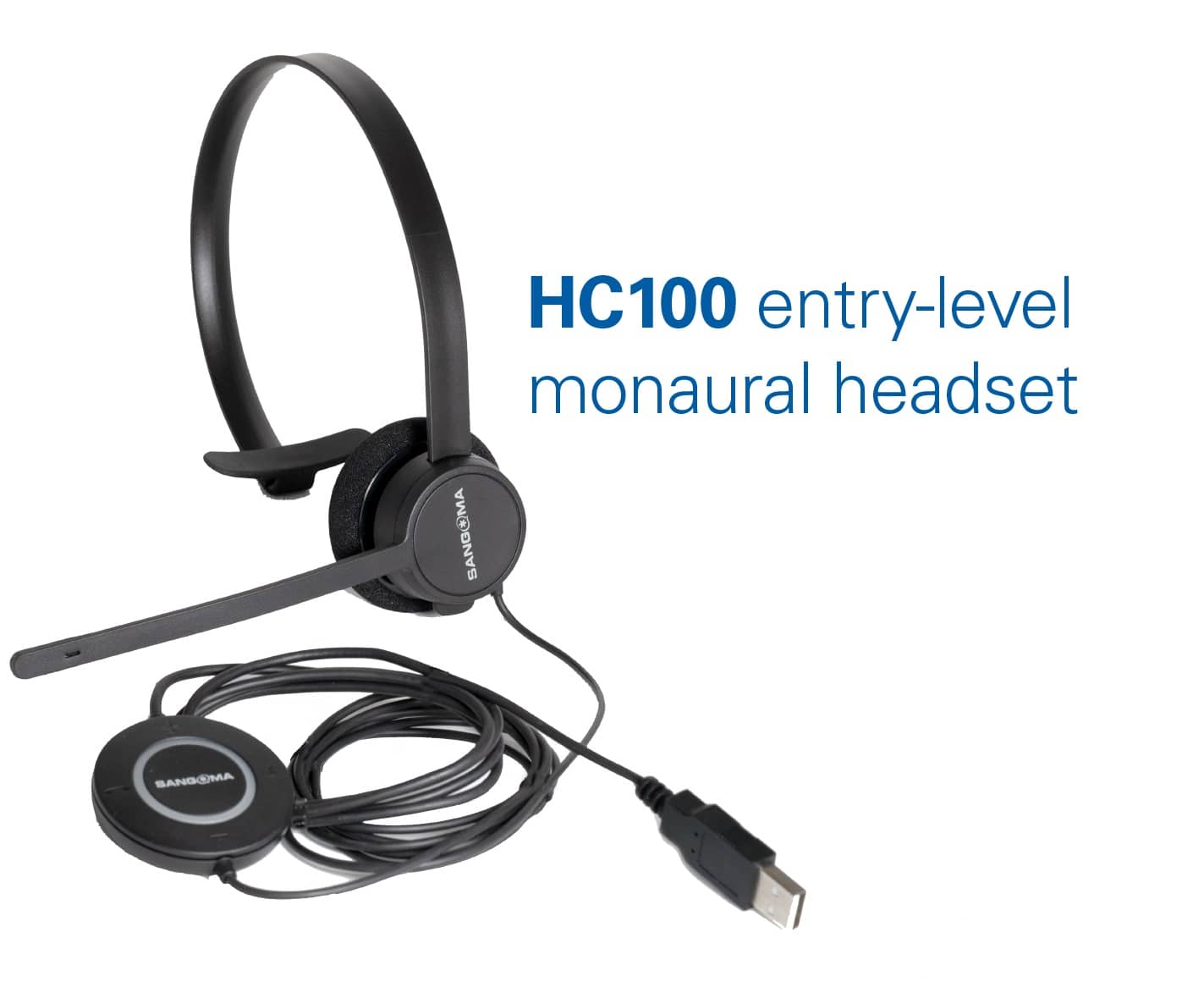 Sangoma HC100 USB-A Monaural over-the-head PC headset 1TELHC100LF - The Telecom Spot