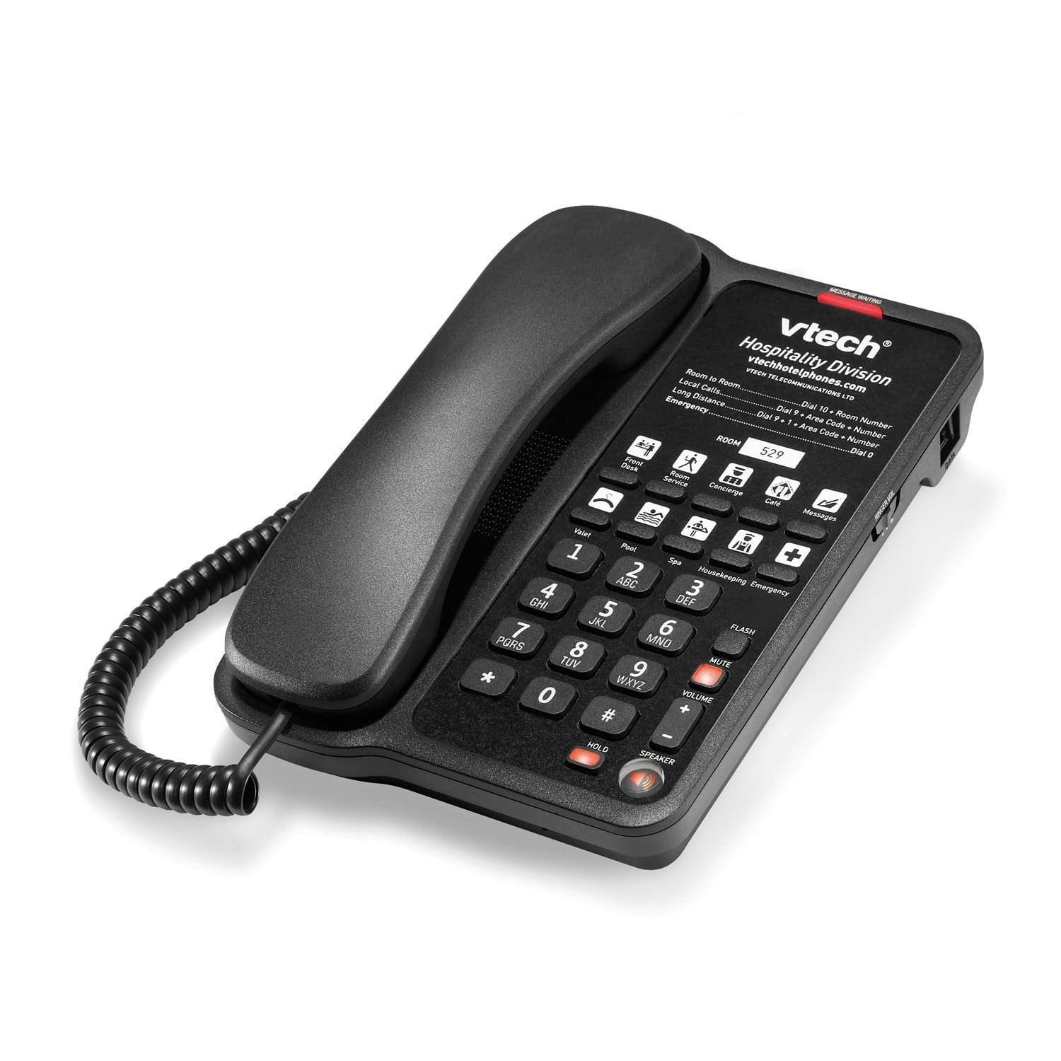 VTech Hospitality A1210 - A Matte Black Classic Analog 1 - Line Corded Lite Phone (80 - H0CT - 00 - 000) 80-H0CT-00-000 - The Telecom Spot