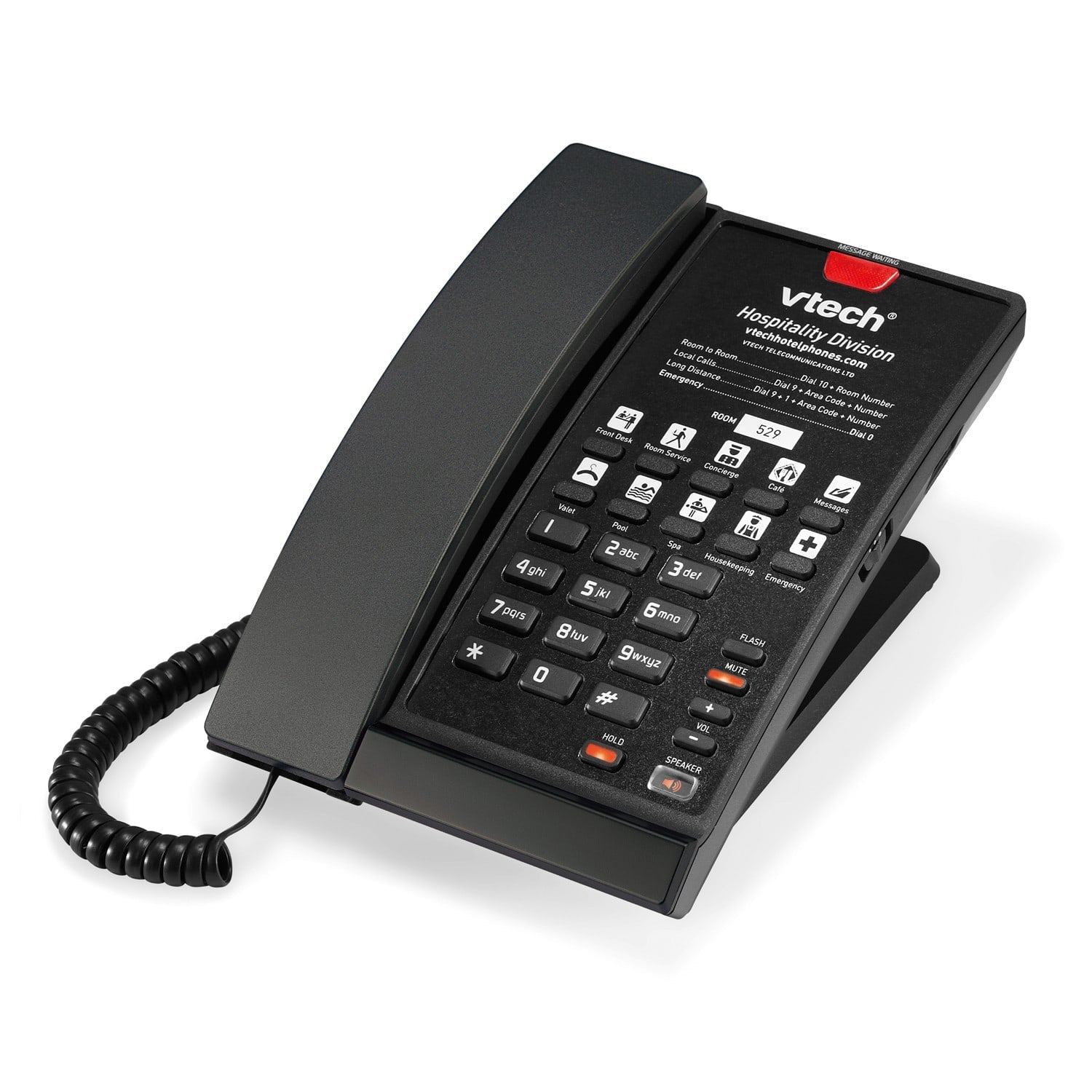 VTech Hospitality A2210 Matte Black Contemporary Analog 1 - Line Corded Lobby Phone (80 - H022 - 13 - 000) 80-H022-13-000 - The Telecom Spot