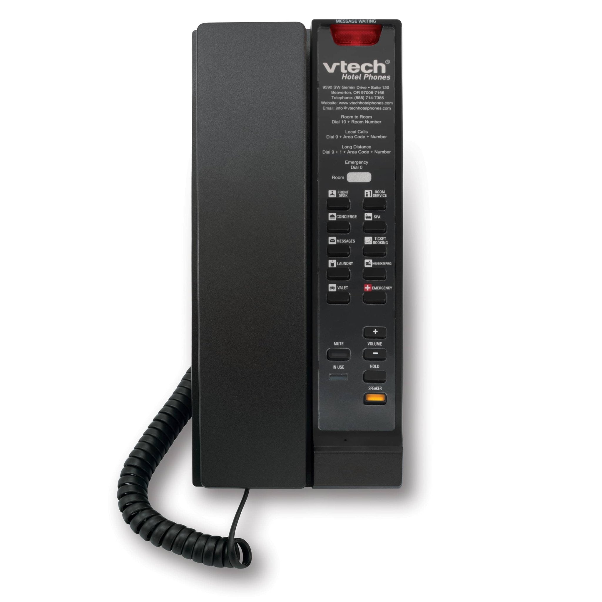 VTech Hospitality A2211 - SPK Matte Black Contemporary Analog 1 - Line Corded Lobby Phone (80 - H0DC - 13 - 000) 80-H0DC-13-000 - The Telecom Spot