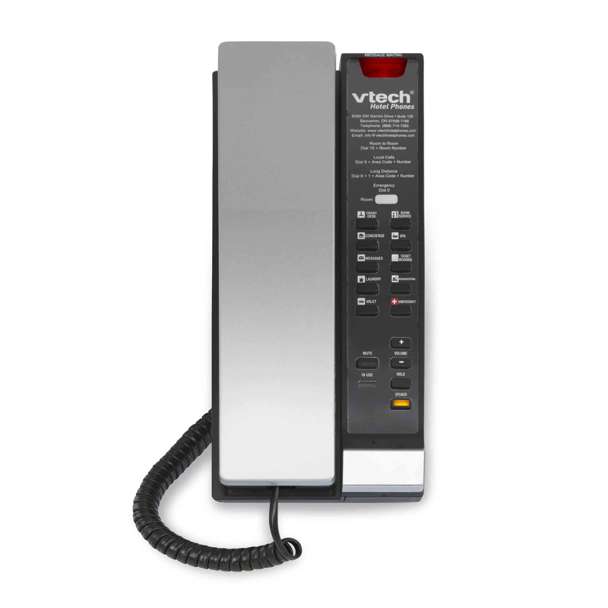 VTech Hospitality A2211 - SPK Silver & Black Contemporary Analog 1 - Line Corded Lobby Phone (80 - H0DC - 00 - 000) 80-H0DC-00-000 - The Telecom Spot