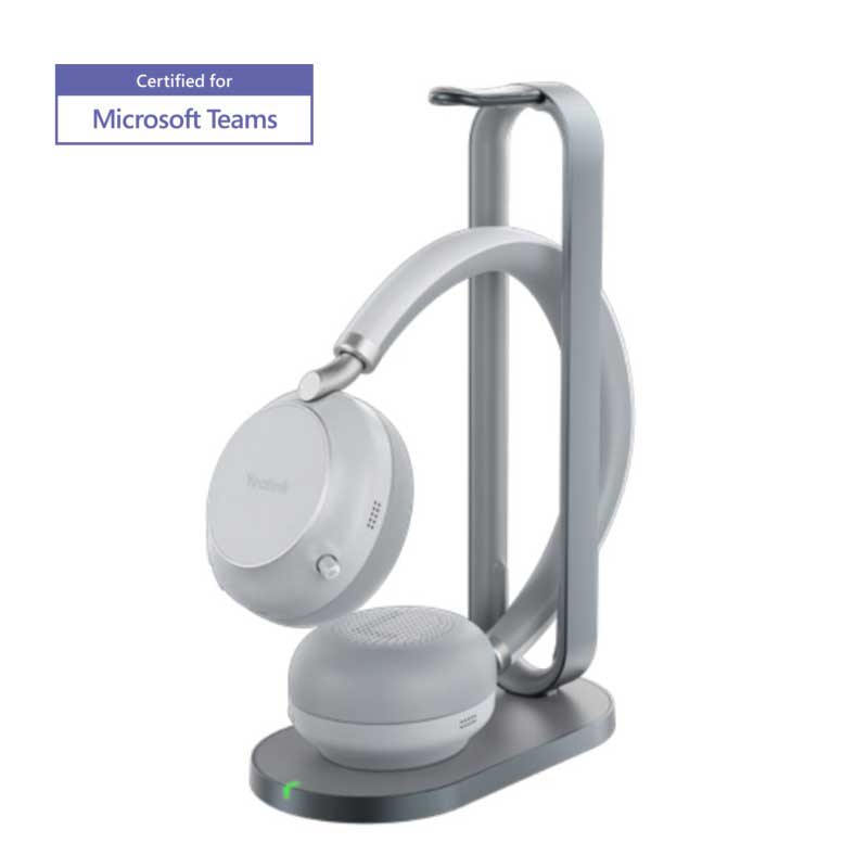 Yealink BH76 Bluetooth Headset w/Charging Stand BH76-Stand-Teams-Light-Gray-USB-A - The Telecom Spot