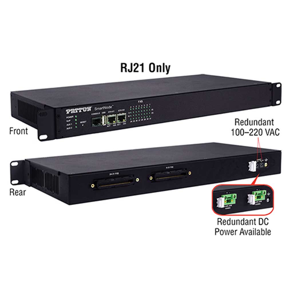 Patton SN4741A SmartNode VoIP Gateway – 16 FXO Ports via RJ21-50pin, 16 VoIP Calls, Dual Gigabit Ethernet (SN4741A/16JO16V/RJ21/EUI)