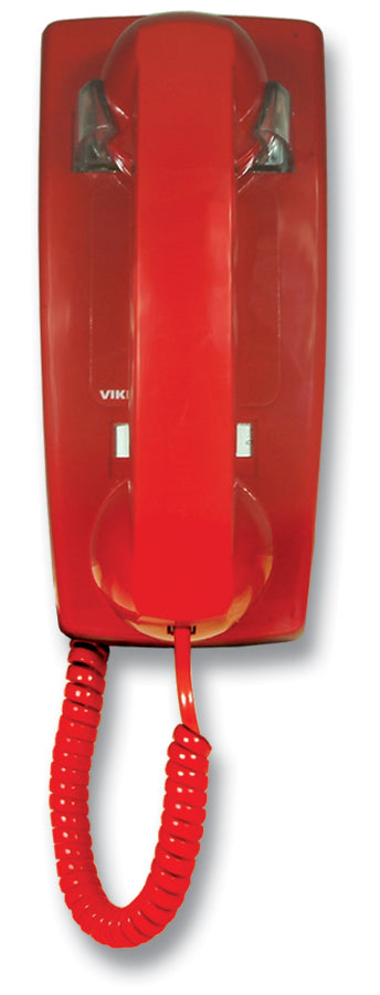 Viking K-1500P-W Red No Dial Wall Phone – Line-Powered Adjustable Ringer & HAC Handset