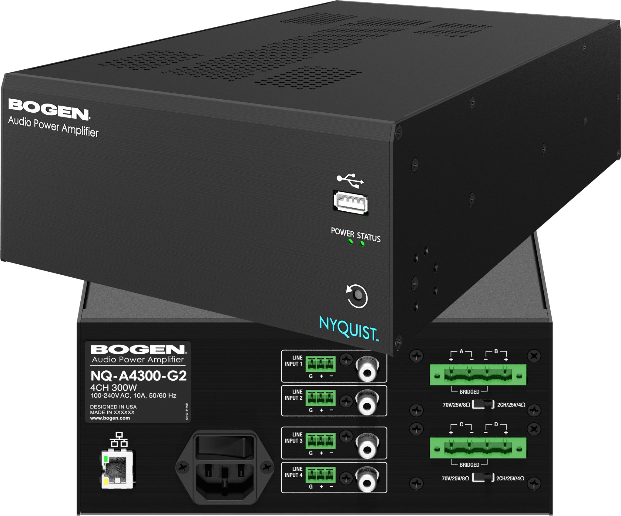Bogen NQ - A4300 - G2 Nyquist Gen2 4 - Channel Audio Power Amplifier – 300W per Channel Networked DSP Amp (1200W Total) NQ-A4300-G2 - The Telecom Spot