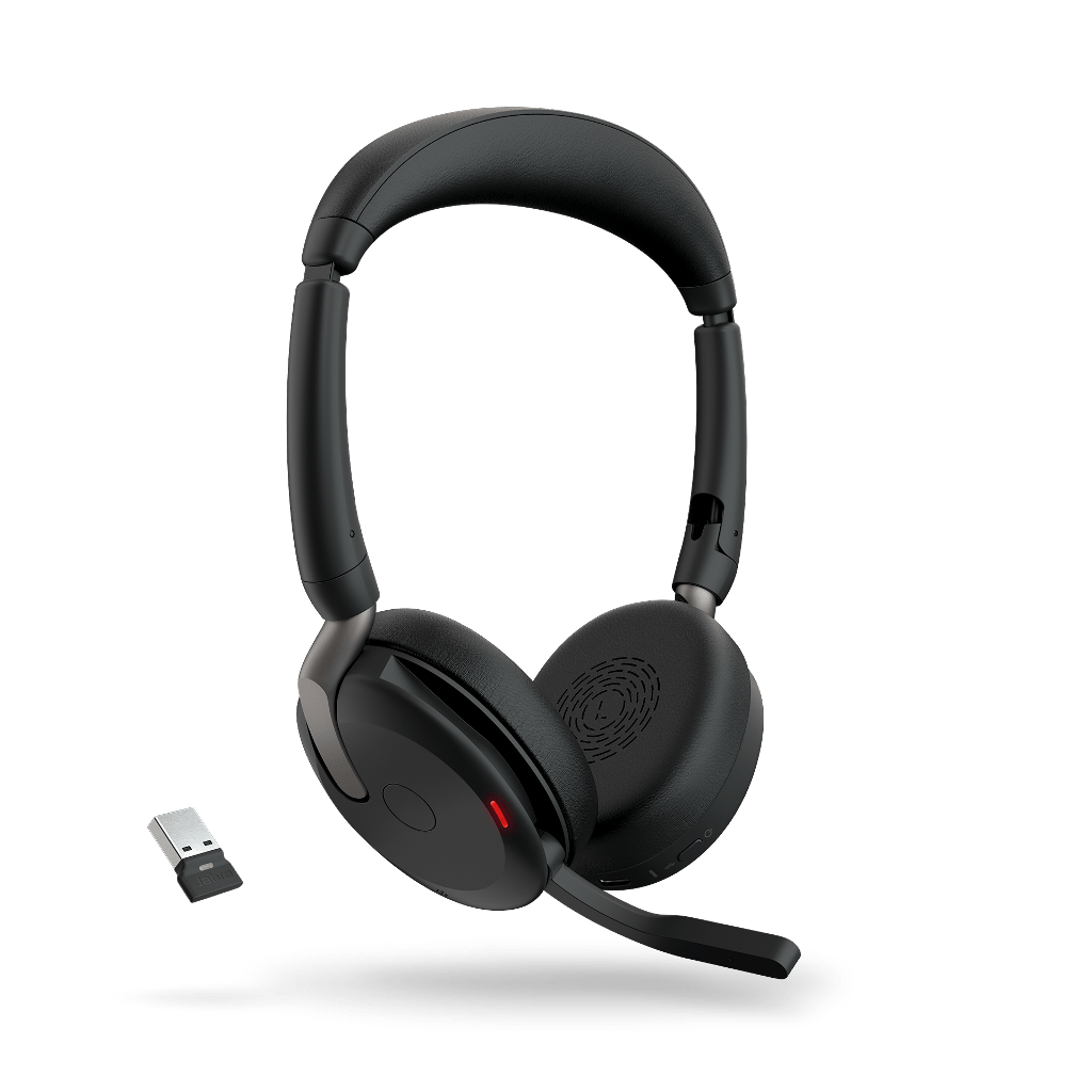Jabra Evolve2 65 Flex MS Stereo Headset with Link 380a – Best - in - Class Hybrid ANC & Fold - and - Go Design for Portable Hybrid Work (26699 - 999 - 999 - 01) 26699-999-999-01 - The Telecom Spot