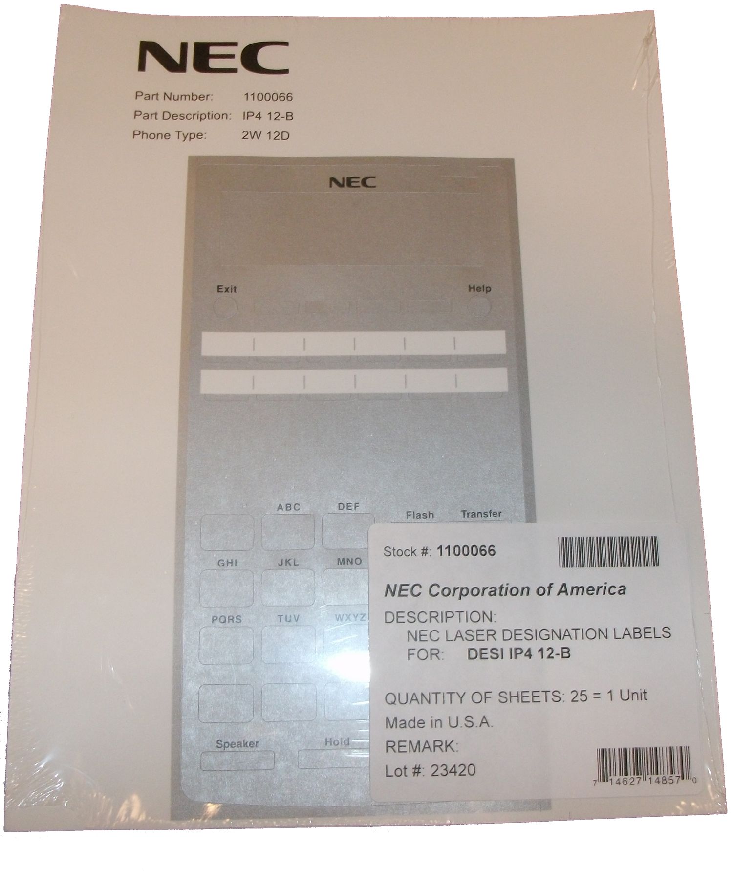 Nec Sl1100 Desi Sheet 12 Button Telephone NEC-1100066 - The Telecom Spot