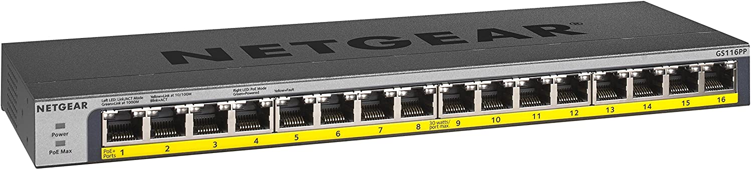 Netgear 16 Port PoE Plus Gigabit Unmngd GS116PP-100NAS - The Telecom Spot