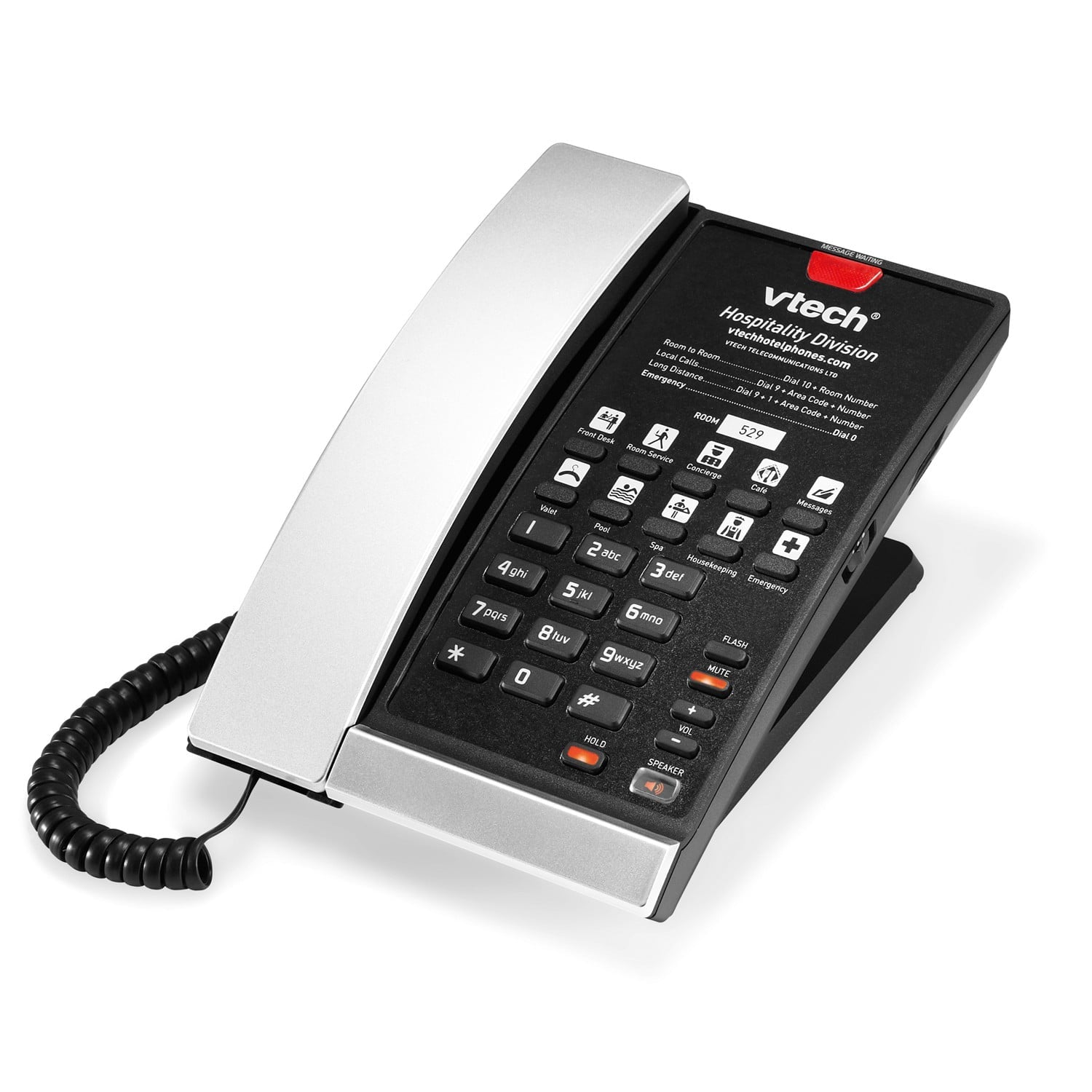 VTech Hospitality A2210 Silver & Black Contemporary Analog 1 - Line Corded Lobby Phone (80 - H022 - 00 - 000) 80-H022-00-000 - The Telecom Spot