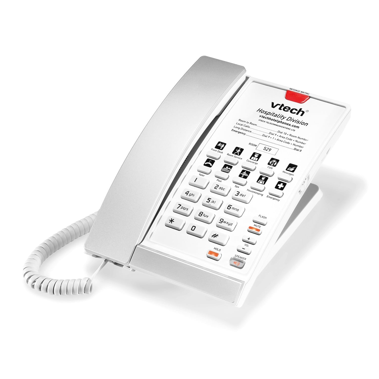 VTech Hospitality A2210 Silver & Pearl Contemporary Analog 1 - Line Corded Lobby Phone (80 - H022 - 08 - 000) 80-H022-08-000 - The Telecom Spot