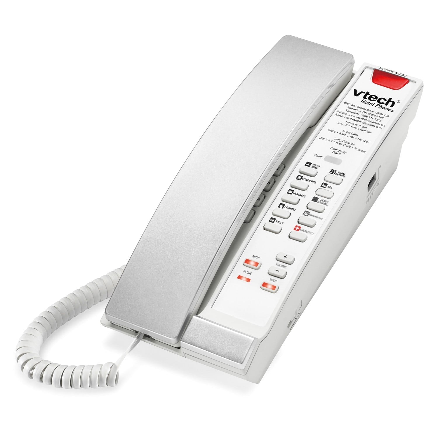 VTech Hospitality A2211 Silver & Pearl Contemporary Analog 1 - Line Corded Lobby Phone (80 - H0A7 - 08 - 000) 80-H0A7-08-000 - The Telecom Spot
