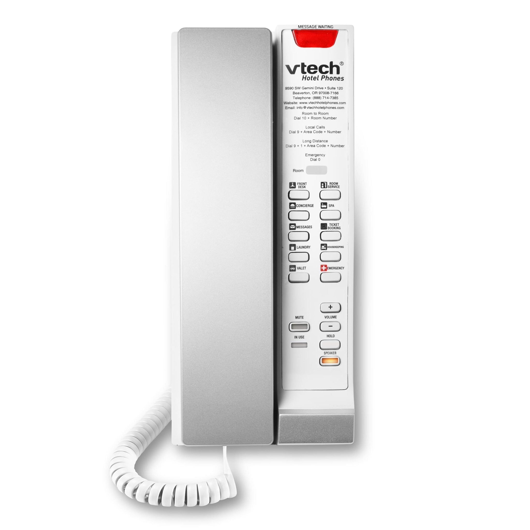 VTech Hospitality A2211 - SPK Silver & Pearl Contemporary Analog 1 - Line Corded Lobby Phone (80 - H0DC - 08 - 000) 80-H0DC-08-000 - The Telecom Spot