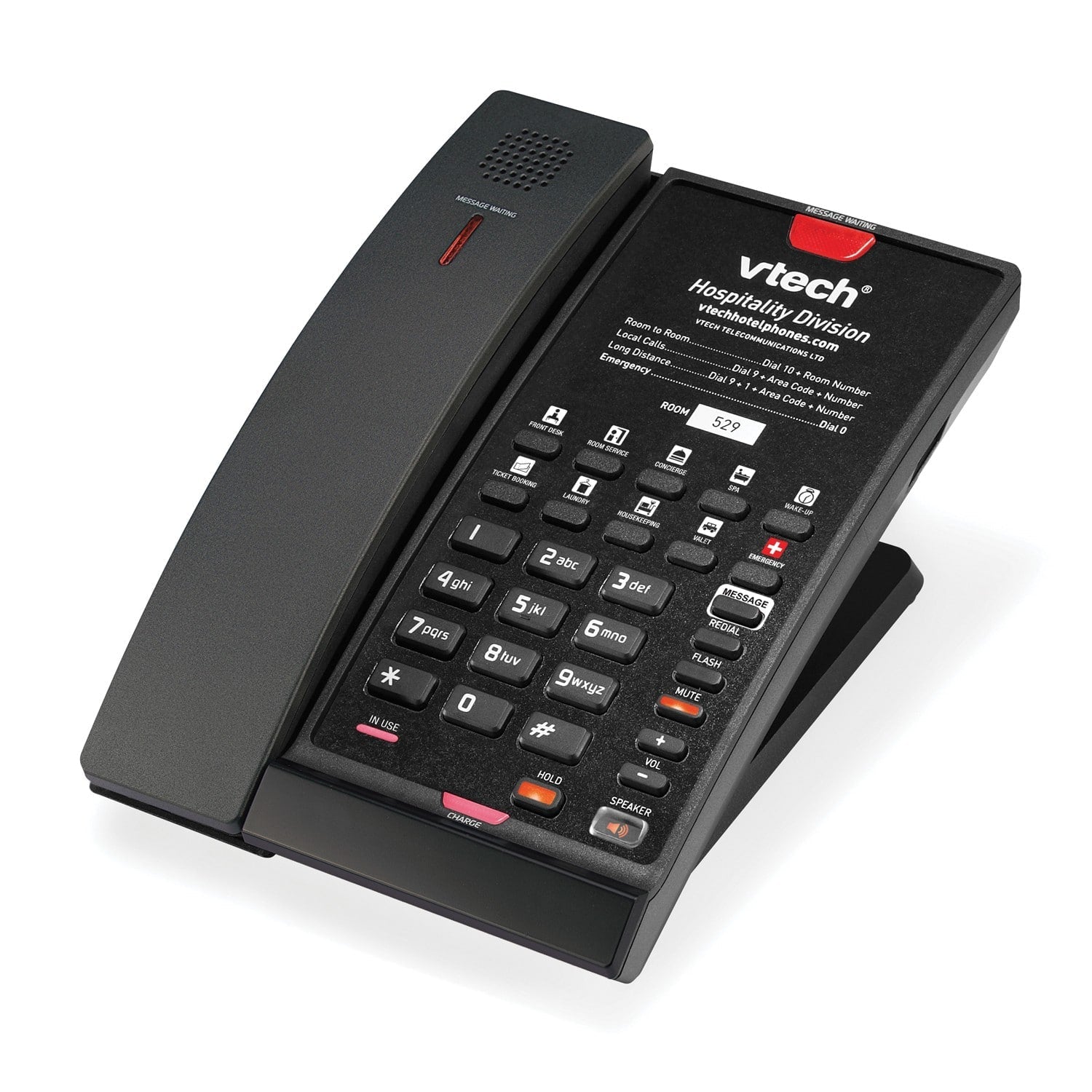 VTech Hospitality CTM - A2411 - BATT Matte Black Contemporary Analog 1 - Line Corded Lobby Phone (80 - H0AY - 13 - 000) 80-H0AY-13-000 - The Telecom Spot
