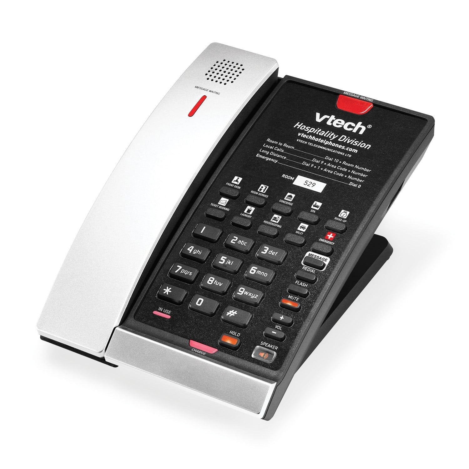 VTech Hospitality CTM - A2411 - BATT Silver & Black Contemporary Analog 1 - Line Corded Lobby Phone (80 - H0AY - 00 - 000) 80-H0AY-00-000 - The Telecom Spot