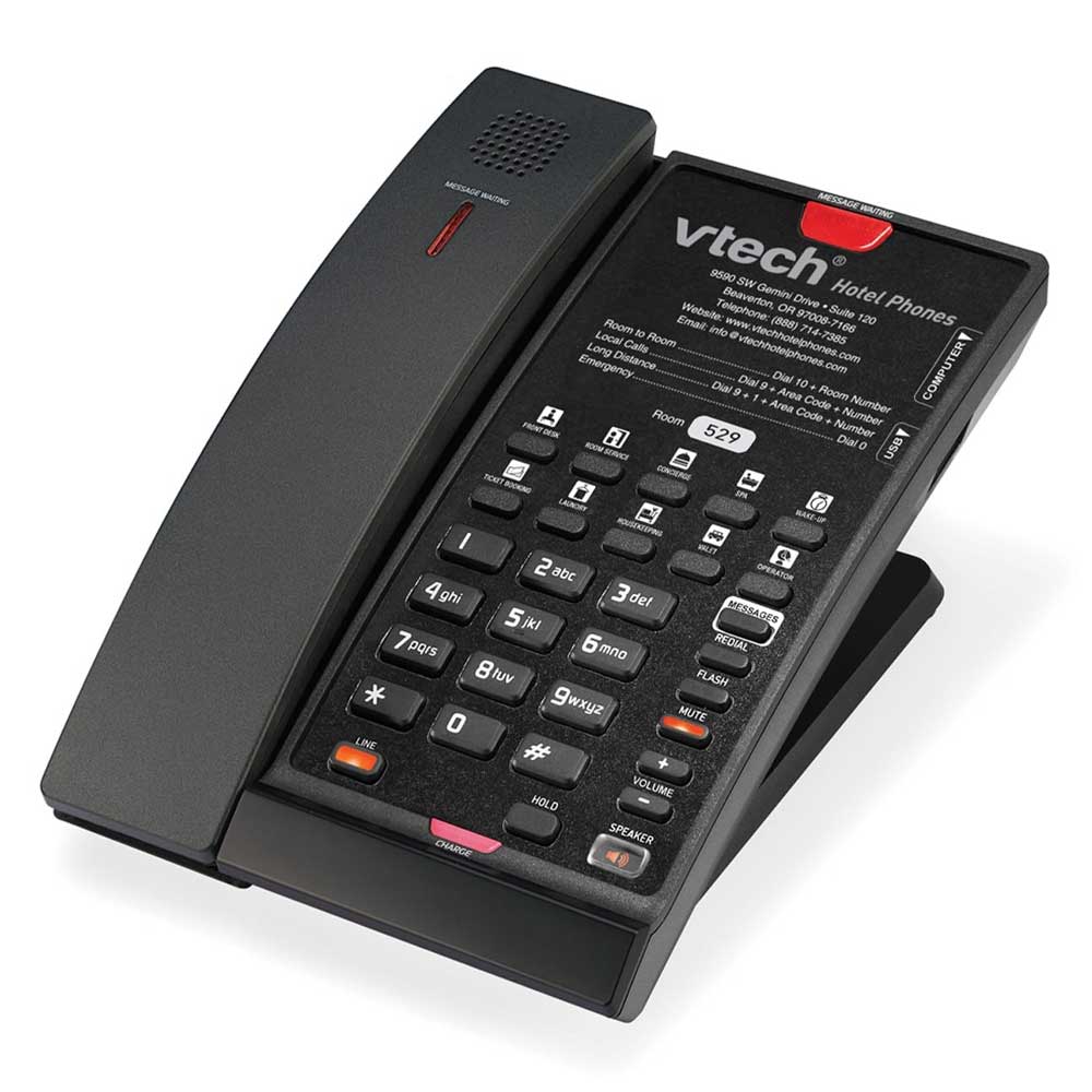 VTech Hospitality CTM - S2412 Matte Black No Emergency Contemporary SIP 1 - Line Cordless Phone (80 - H0HB - 13 - 000) 80-H0HB-13-000 - The Telecom Spot
