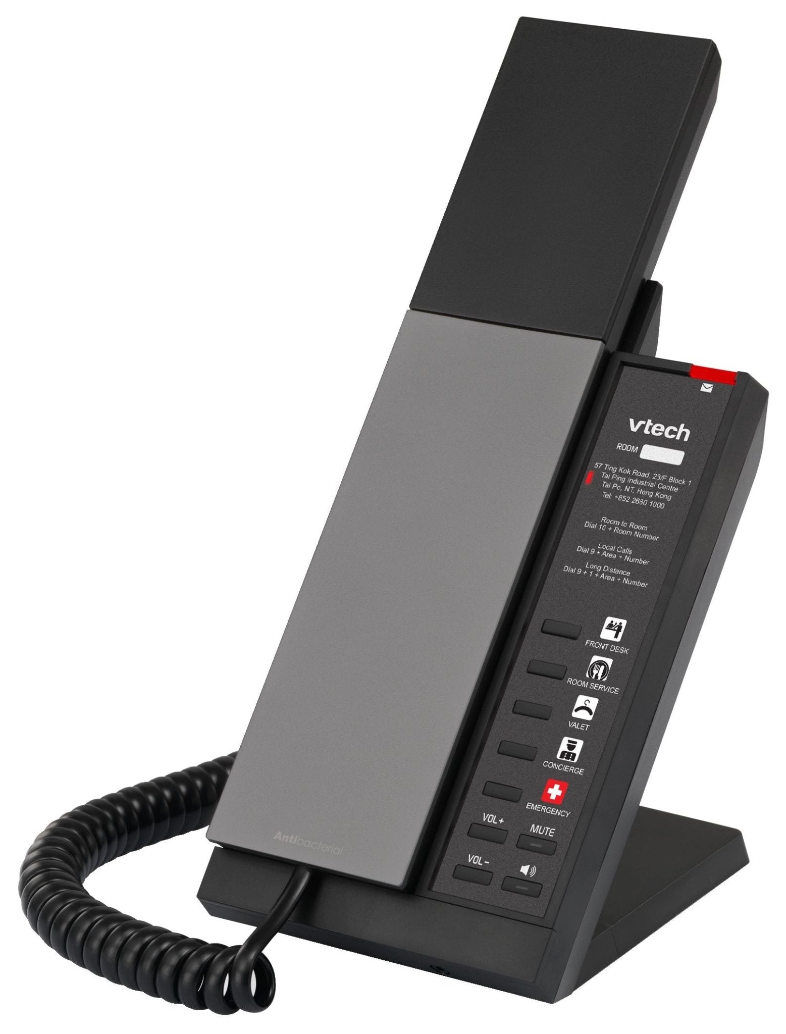 VTech Hospitality NG - A3212 Gunmetal & Black NG Analog 1 - Line Corded Lobby Phone (80 - H0GL - 50 - 000) 80-H0GL-50-000 - The Telecom Spot