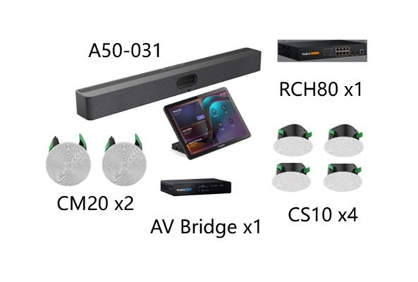 Yealink A50CEAUDIO MeetingBar A50 Ceiling Audio Bundle – Triple 50MP AI 4K Cameras & Pro Ceiling Mics Speakers for Medium to Large Rooms A50CEAUDIO - The Telecom Spot