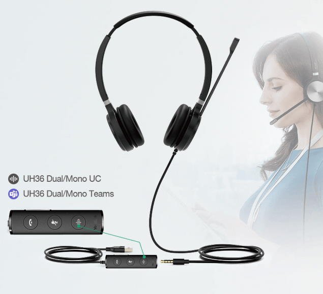 Yealink UH36 USB Wired Headset - Dual UC UH36-DUAL-UC - The Telecom Spot